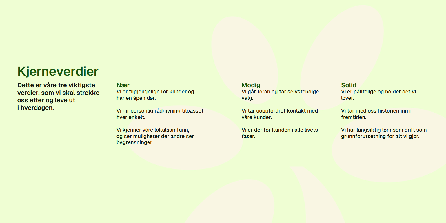 Odal Sparebanks kjerneverdier er nær, modig og solid