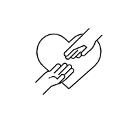 A black and white image of hands touching a heart
