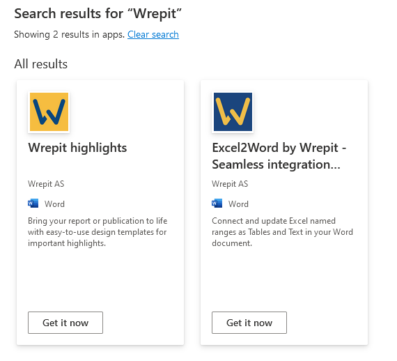 A picture showing "How to find the Wrepit add-ins" within Microsoft's Integrated Apps pages.