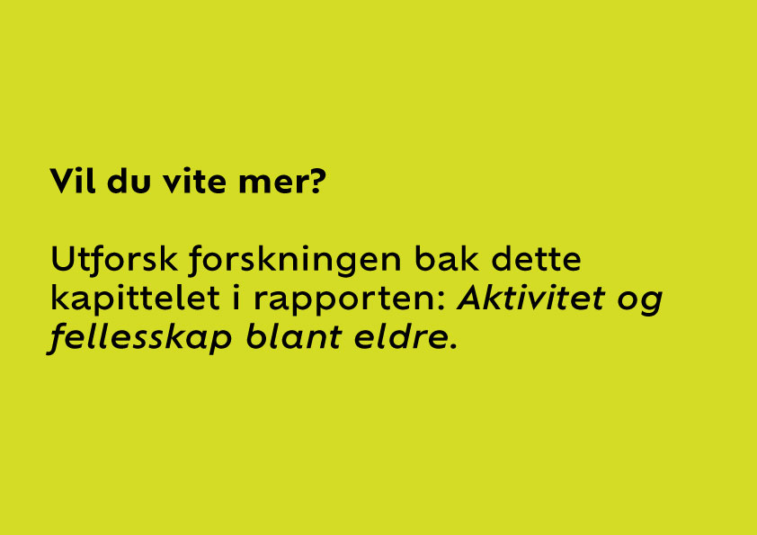 Bilde lenke: Utforsk forskningen bak dette kapittelet i rapporten: Aktivitet og felleskap blant eldre.