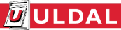 Uldal logo. Hvit og rød.