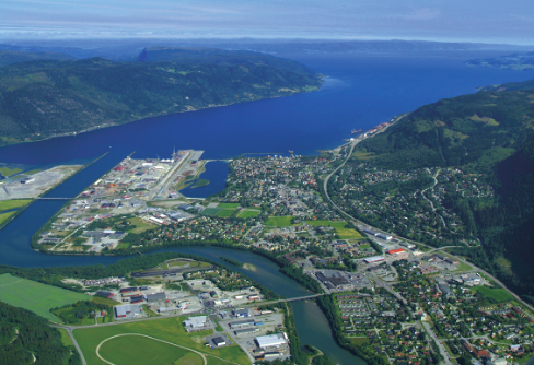 Aerial view of a city and a body of water