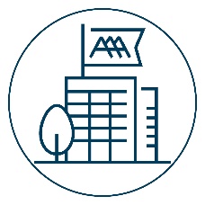 A logo of a building and tree