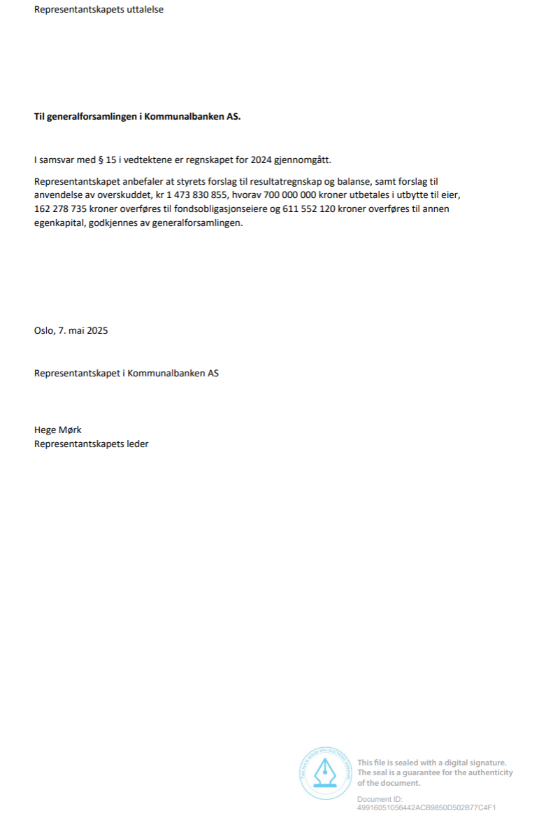 Representantskapets uttalelse