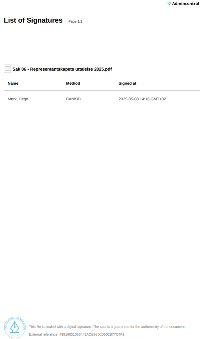 Representantskapets uttalelse